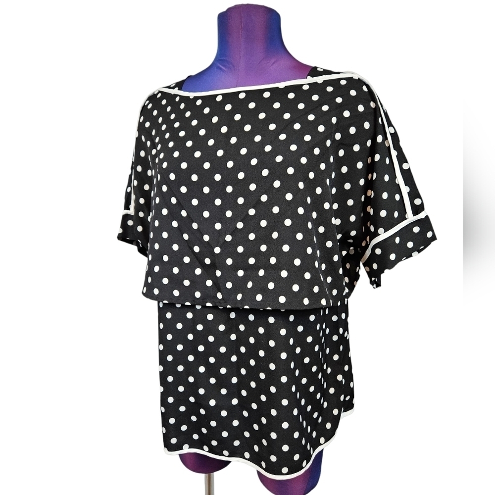 Chico's Black & White Polka Dot Layered Short Sleeve Blouse Size 4 Chico's 0